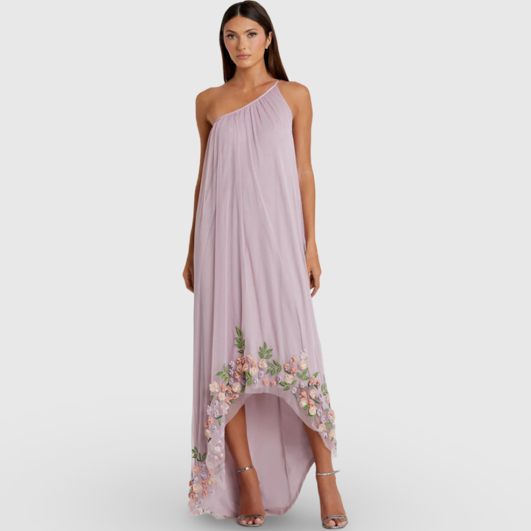 Purple One Shoulder Trapeze Embellished Formal Dress 9236