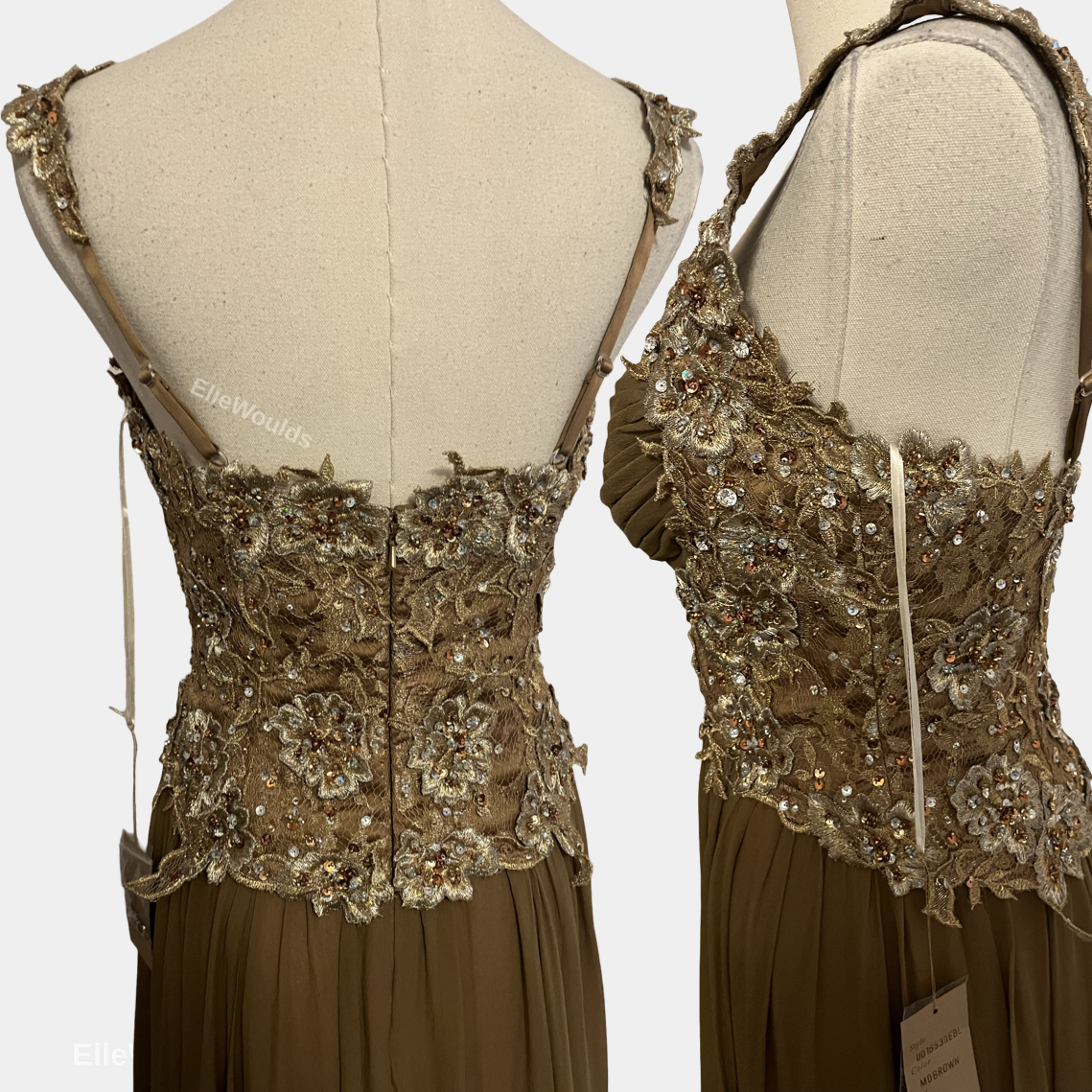 Mandalay Elegant Brown Embellished Evening Gown Size 6