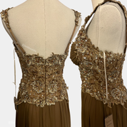 Mandalay Elegant Brown Embellished Evening Gown Size 6