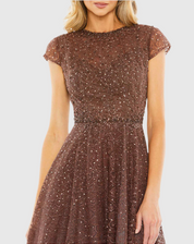 Embellished Cap Sleeve A Line Dress 20371