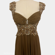Mandalay Elegant Brown Embellished Evening Gown Size 6