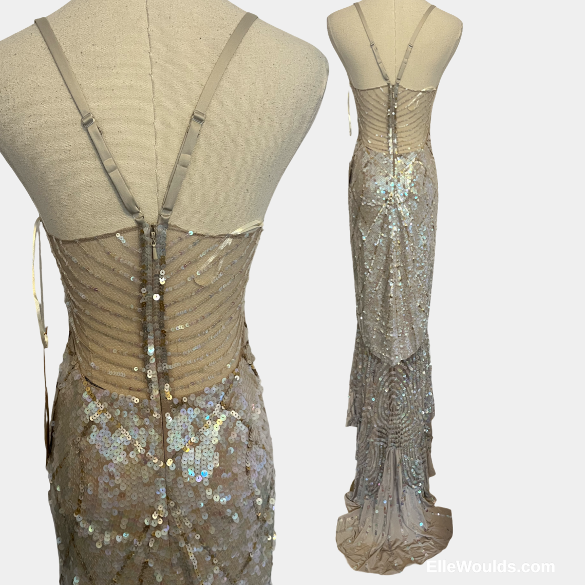 Mandalay Sequin Evening Gown High Low in Pearl Size 4