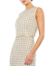 Mac Duggal Sleeveless High Neck Beaded Midi Sheath Dress, Nude, 5471