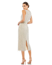 Mac Duggal Sleeveless High Neck Beaded Midi Sheath Dress, Nude, 5471