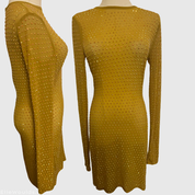 Pretty Little Thing Naomi Campbell Chartreuse Embellished Mesh Bodycon Dress