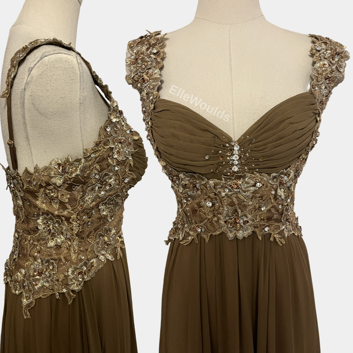 Mandalay Elegant Brown Embellished Evening Gown Size 6