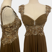 Mandalay Elegant Brown Embellished Evening Gown Size 6