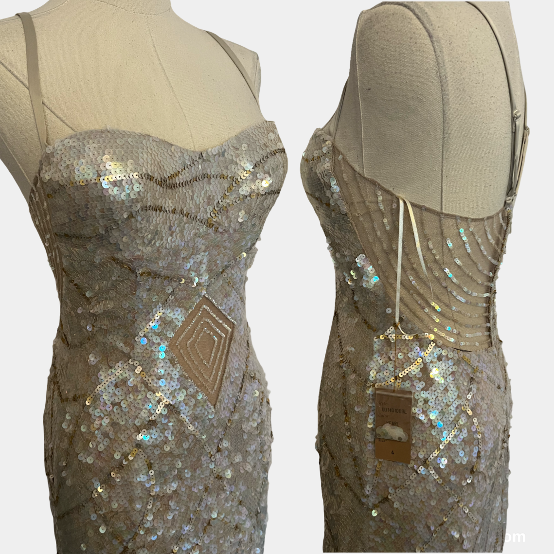 Mandalay Sequin Evening Gown High Low in Pearl Size 4