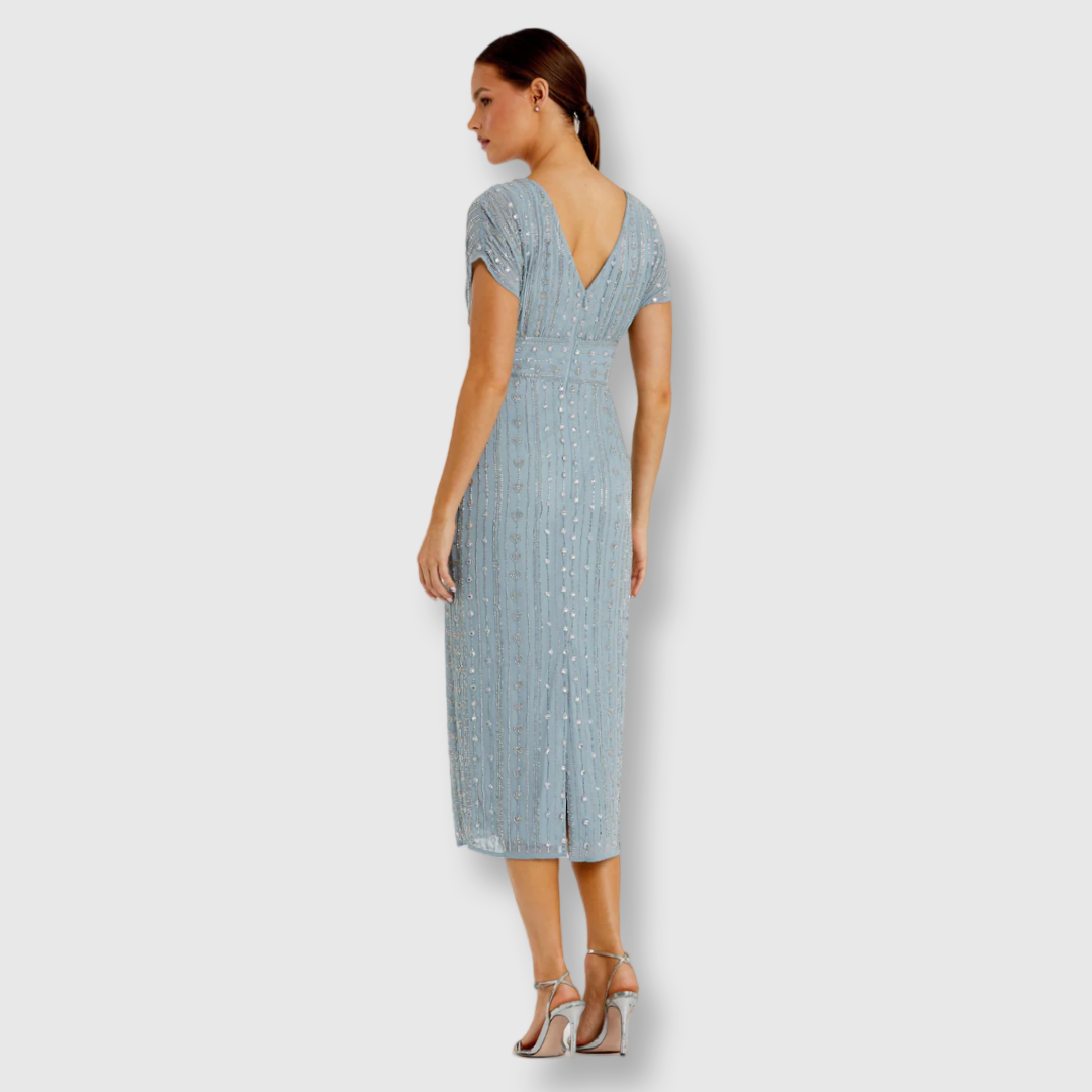 Beaded Cap Sleeve Column Midi Dress, Slate Blue, 93649 – Elle Woulds