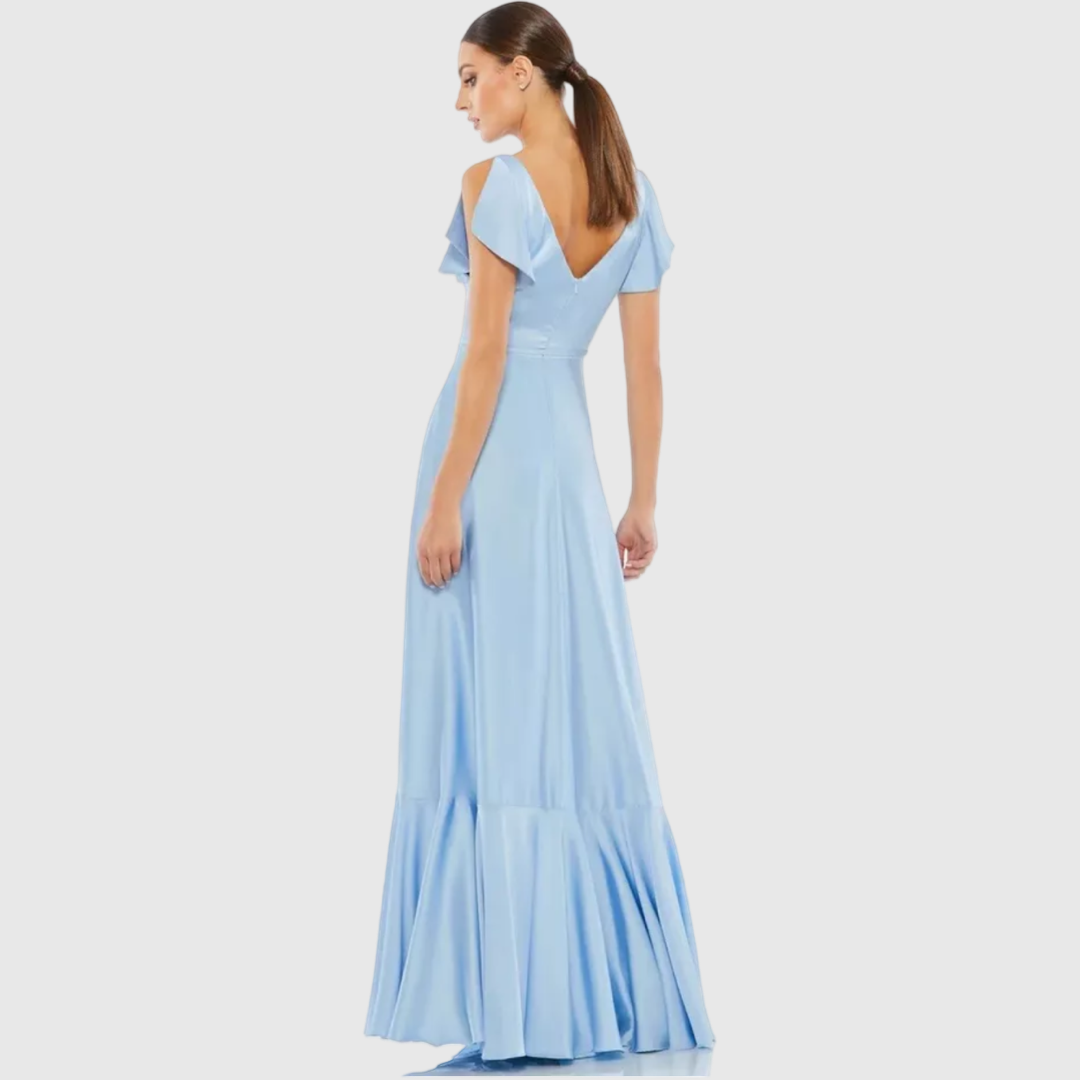 Mac Duggal Flounce Sleeve Satin Gown, Periwinkle, 11256