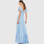 Mac Duggal Flounce Sleeve Satin Gown, Periwinkle, 11256
