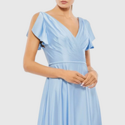Mac Duggal Flounce Sleeve Satin Gown, Periwinkle, 11256