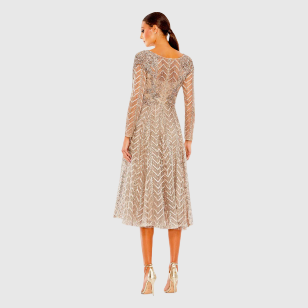 Embellished Long Sleeve Wrap Over Dress, Taupe, 20399