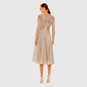 Embellished Long Sleeve Wrap Over Dress, Taupe, 20399