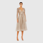 Embellished Long Sleeve Wrap Over Dress, Taupe, 20399