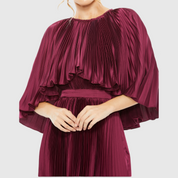 Pleated Caplet Tea Length Dress 49638 Raspberry