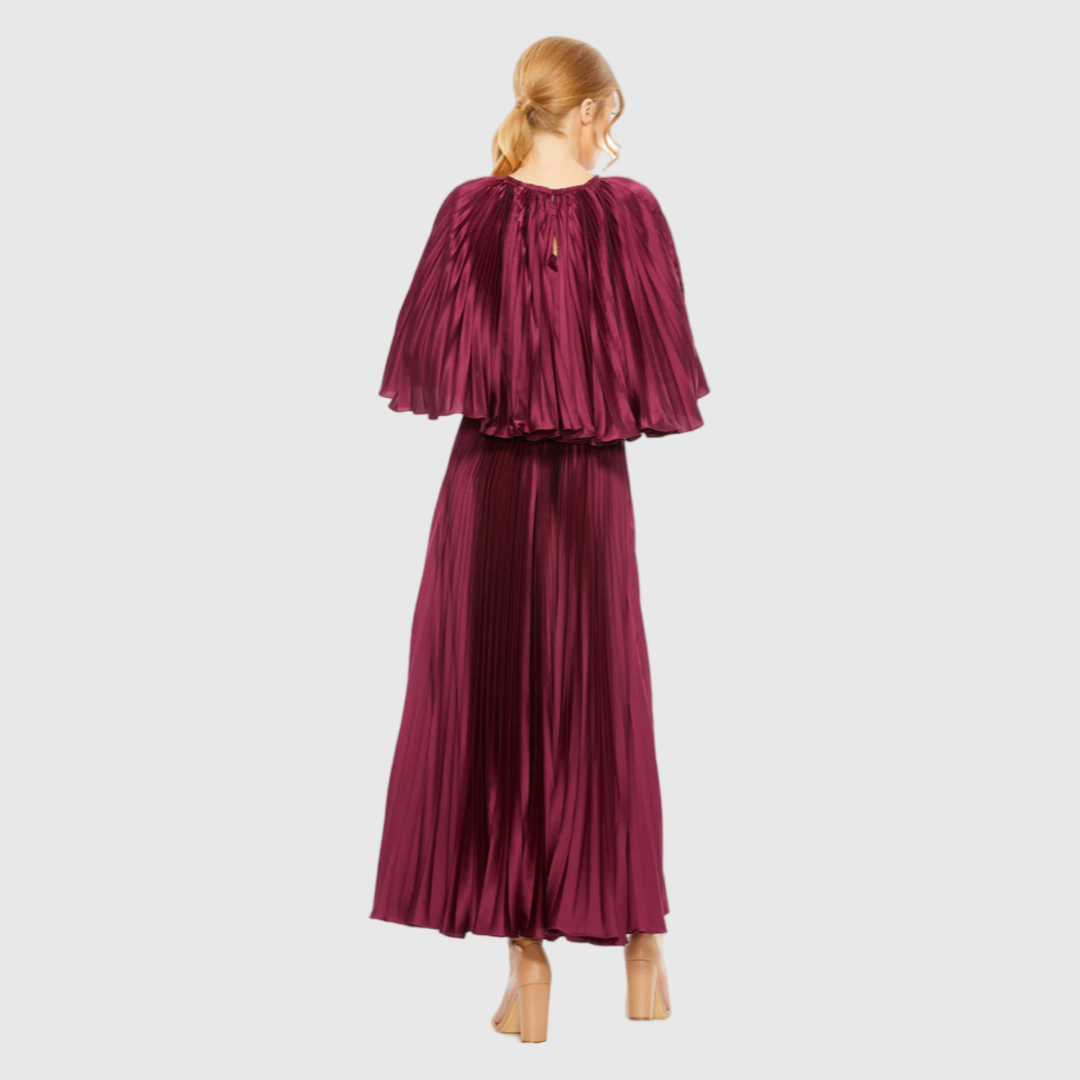 Pleated Caplet Tea Length Dress 49638 Raspberry