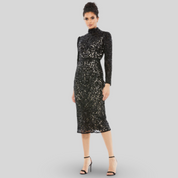 Embellished Mock Neck Long Sleeve Dress 5525