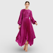 Fuchsia Long Sleeve Pleated Handkerchief Dress 11638