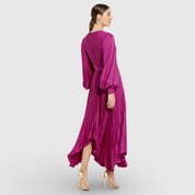 Fuchsia Long Sleeve Pleated Handkerchief Dress 11638