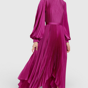 Fuchsia Long Sleeve Pleated Handkerchief Dress 11638