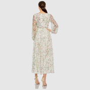 White Embellished Floral Print Faux Wrap A Line Dress 93788