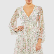 White Embellished Floral Print Faux Wrap A Line Dress 93788