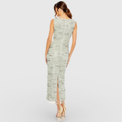 Green Sleeveless Crystal Fringe Column Dress 93834