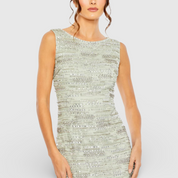 Green Sleeveless Crystal Fringe Column Dress 93834