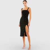 Black Rhinestone Sleeveless Slit Dress 70211