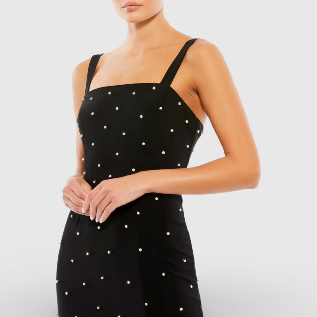 Black Rhinestone Sleeveless Slit Dress 70211