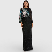 Black Embellished Floral High Neck Gown Black 5615