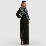 Black Embellished Floral High Neck Gown Black 5615