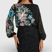 Black Embellished Floral High Neck Gown Black 5615